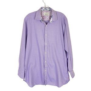 Ted Baker Endurance Men's Button Shirt Size 16.5 Flip Contrast Cuff Purple White